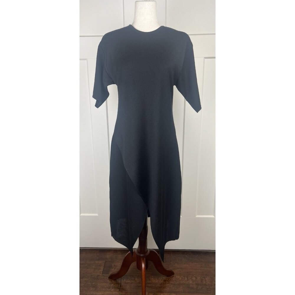 NWOT Marcella Contemporary Extra Fine Merino Wool Asymmetrical Hem Midi Dress Lg
